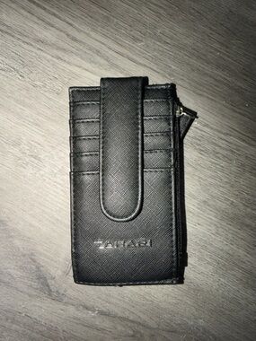 Tahari Black Saffiano Card Case with Snap Strap